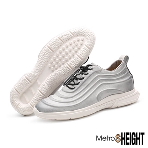 [700V33-2] รองเท้าผ้าใบเสริมส้นชาย รองเท้าเพิ่มความสูง 7 เซ็นติเมตร White Leather Fennec Trainers