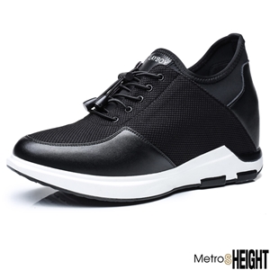 [10005561] รองเท้าผ้าใบเสริมส้นชาย รองเท้าเพิ่มความสูง 10 เซ็นติเมตร Black Leather Play Trainers