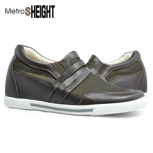 [600A889] รองเท้าผ้าใบเสริมส้นชาย รองเท้าเพิ่มความสูง 6 เซ็นติเมตร Brown Leather Osmo Trainers