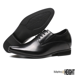 [80011D] รองเท้าเสริมส้นชาย รองเท้าเพิ่มความสูง 8 เซ็นติเมตร Black Leather Chester Shoes