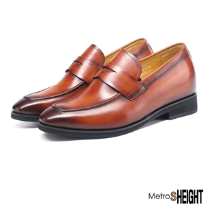 [700782D] รองเท้าคัทชูชายเสริมส้น เพิ่มความสูง 7 cm. Brown Leather Livino Shoes