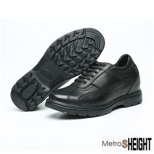 [80012D] รองเท้าผ้าใบเสริมส้นชาย รองเท้าเพิ่มความสูง 8 เซ็นติเมตร Black Leather Buck Shoes
