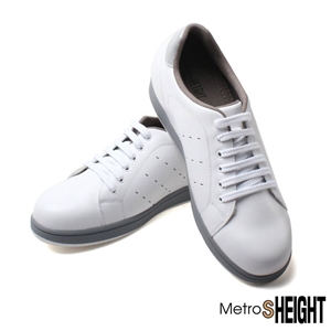 [700F121] รองเท้าผ้าใบเสริมส้นชาย รองเท้าเพิ่มความสูง 7 เซ็นติเมตร White Leather Lawn Trainers