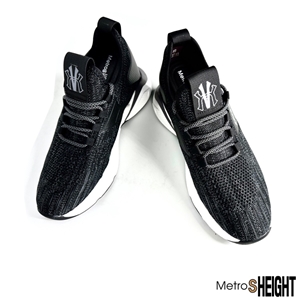 [10002110] รองเท้าผ้าใบเสริมส้น เพิ่มความสูง 10 cm. Black Leather Kibby Trainers