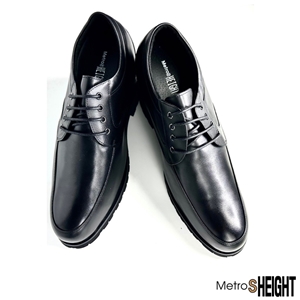 [1200011D] รองเท้าผ้าใบเสริมส้น เพิ่มความสูง 12 cm. Black Leather Galileo Shoes