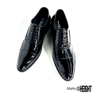 [700H38-5] รองเท้าเจ้าบ่าวเสริมส้น เพิ่มความสูง 7 cm. Black Leather Rossi Shoes