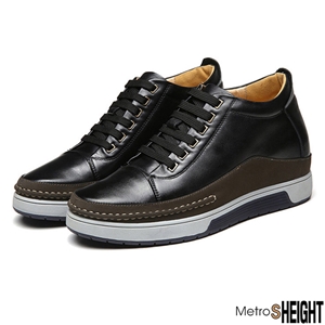 [8005091] รองเท้าผ้าใบเสริมส้น เพิ่มความสูง 8 เซ็นติเมตร Black Leather Ernest Shoes