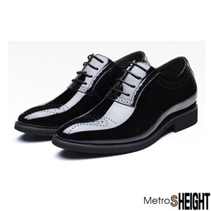[700288] รองเท้าเสริมส้นชาย เพิ่มความสูง 7 เซ็นติเมตร Black Leather Crown Shoes