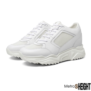 [10004021] รองเท้าผ้าใบเสริมส้น เพิ่มความสูง 10 ซม. White Leather Volt Trainers
