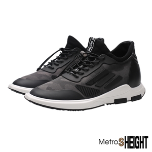 [70062D] รองเท้าผ้าใบเสริมส้นชาย เพิ่มความสูง 7 เซ็นติเมตร Black Leather Ajax Trainers