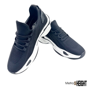 [8002025] รองเท้าผ้าใบเสริมส้น เพิ่มความสูง 8 ซม. Black Knit Rye Trainers