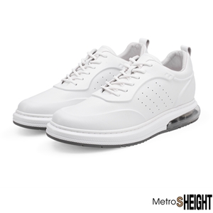 [700901] รองเท้าผ้าใบเสริมส้น เพิ่มความสูง 7 cm. White Leather Aster Trainers
