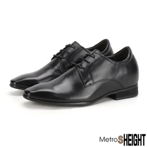 [70035DX] รองเท้าเจ้าบ่าวเสริมส้น เพิ่มความสูง 7 cm. Black Leather Wesly Shoes