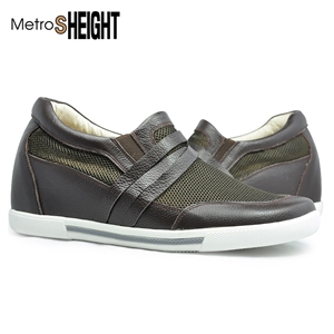[600A889] รองเท้าผ้าใบเสริมส้นชาย รองเท้าเพิ่มความสูง 6 ซม. Brown Leather Osmo Trainers